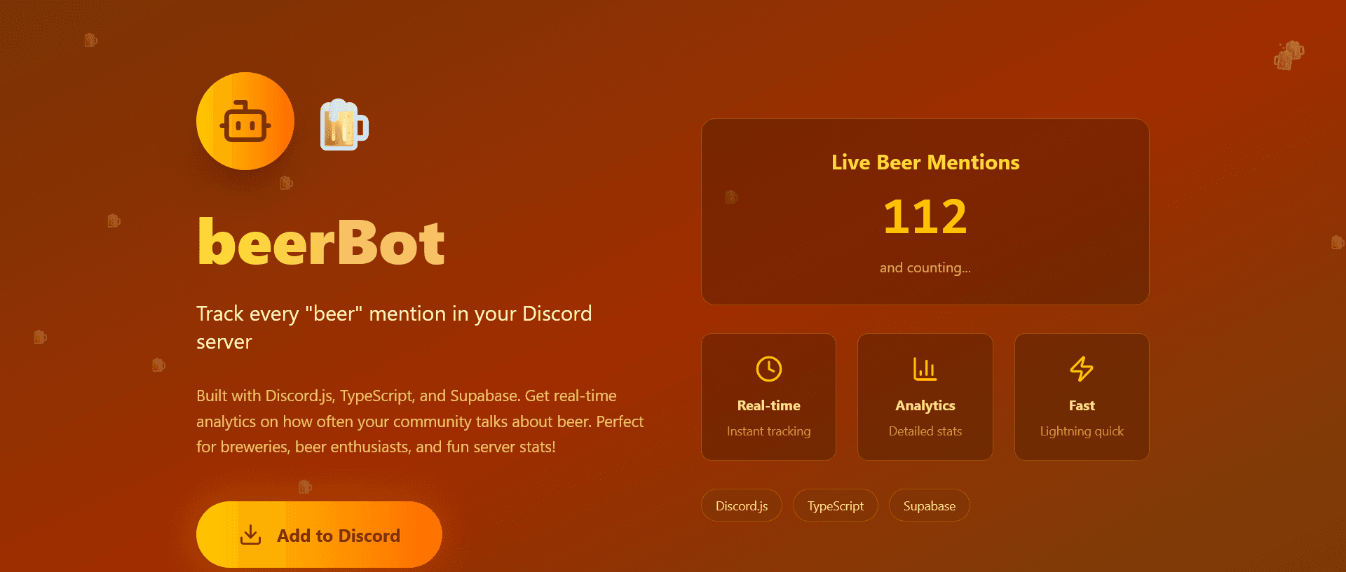 SCreenshot of the beerBot webpage